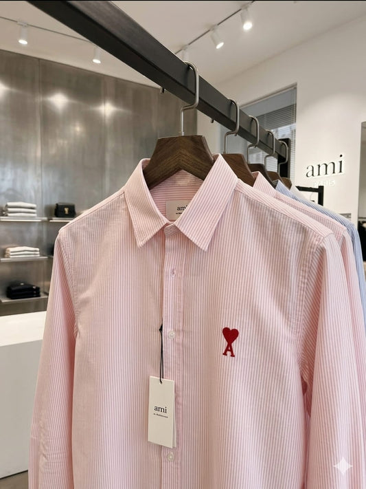 AMI Paris Pink embroidered logo cotton shirt for business casual wear
