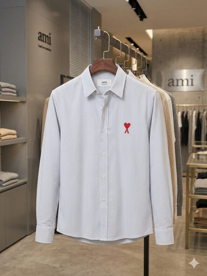 AMI Paris men's sky blue premium cotton regular fit embroidered shirt
