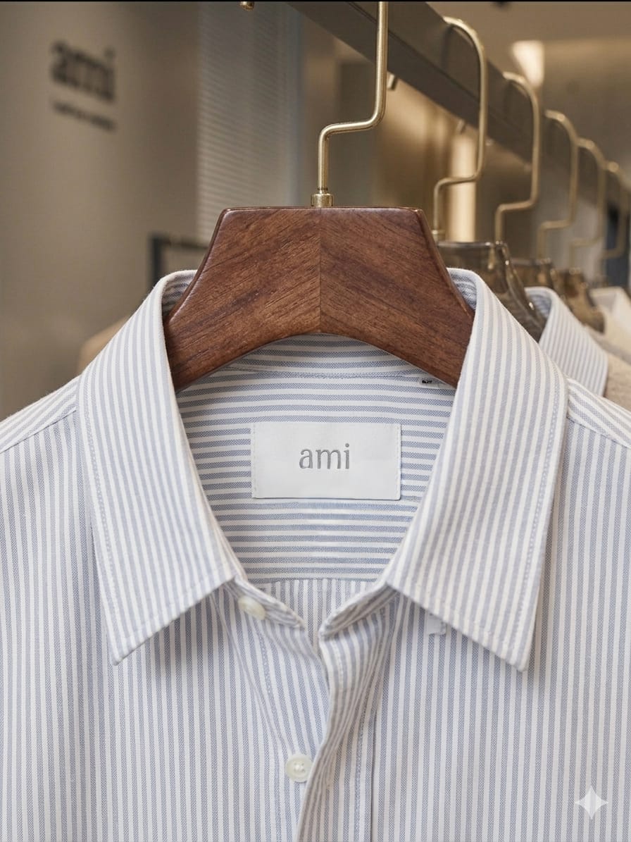 Premium AMI Paris sky blue full sleeve cotton shirt for men
