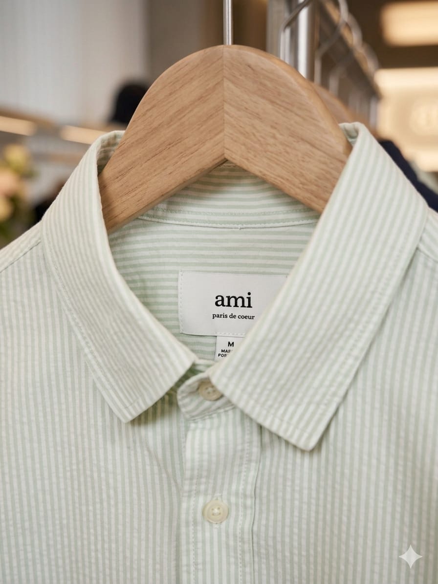Premium AMI Paris mint green full sleeve cotton shirt for men
