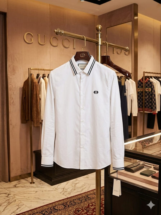 Gucci men's white premium cotton regular fit shirt with branded buttons
