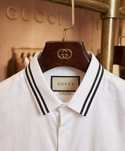 Premium Gucci white full sleeve cotton shirt for men with branded packaging
