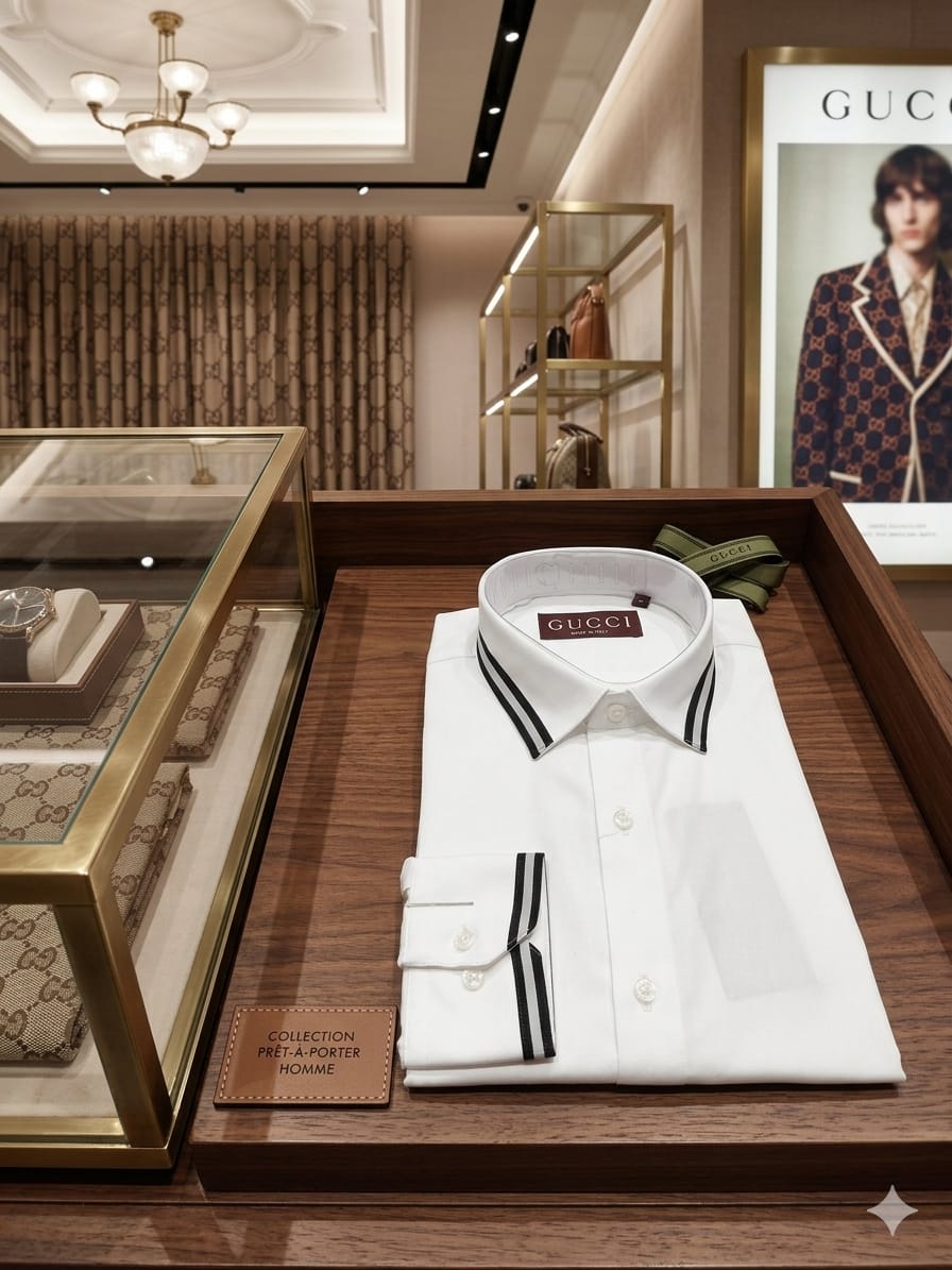 Luxury Gucci white regular fit cotton shirt with premium finishing and original accessories
