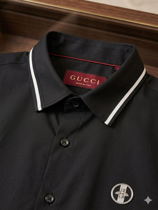 Gucci men's black premium cotton regular fit shirt with branded buttons
