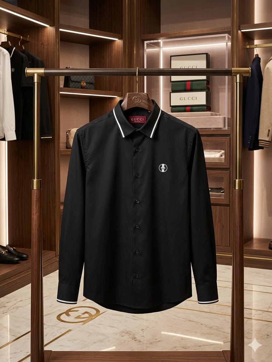 Luxury Gucci black regular fit cotton shirt with premium finishing and original accessories

