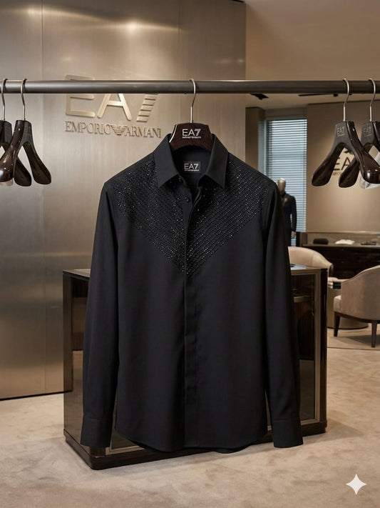 Black Emporio Armani premium full sleeve shirt with Italian stone work