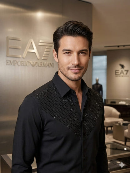Emporio Armani black luxury regular fit shirt for office and party wear
