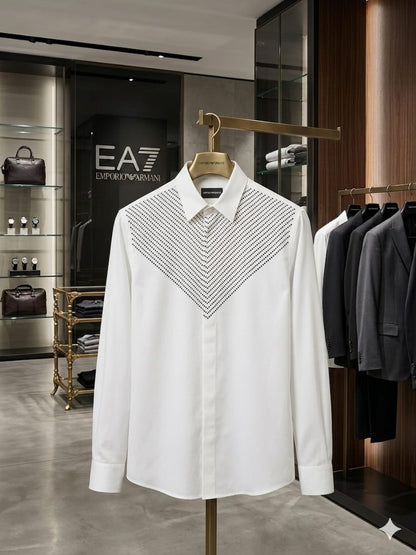 Emporio Armani men's white premium Japanese fabric regular fit shirt with Italian stone work
