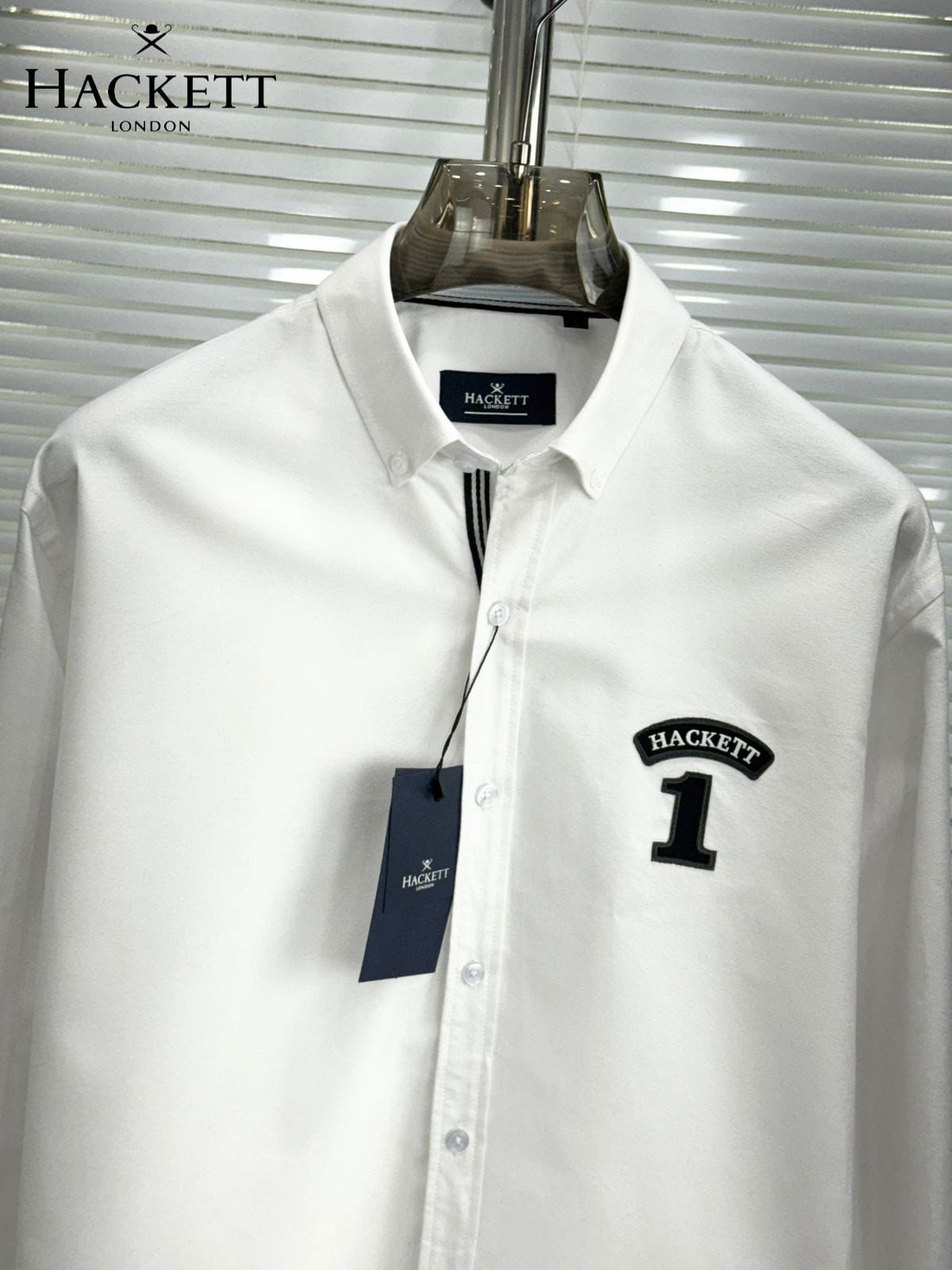 Hackett London white designer cotton shirt for office and business casual wear
