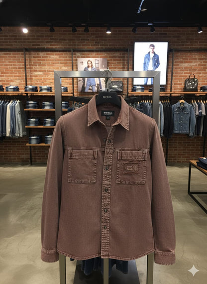 Diesel men's rosy brown premium RFD regular fit double pocket shirt
