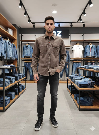 Diesel dark beige designer double pocket shirt for office and casual wear
