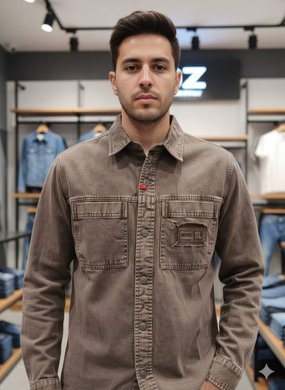 Luxury Diesel dark beige regular fit shirt with imported RFD fabric