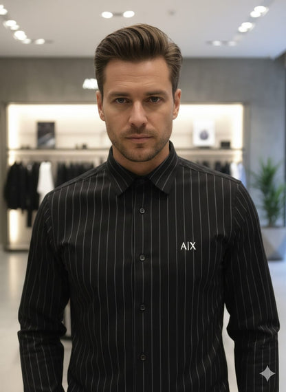 Luxury Armani black regular fit shirt with premium 4-way stretch fabric