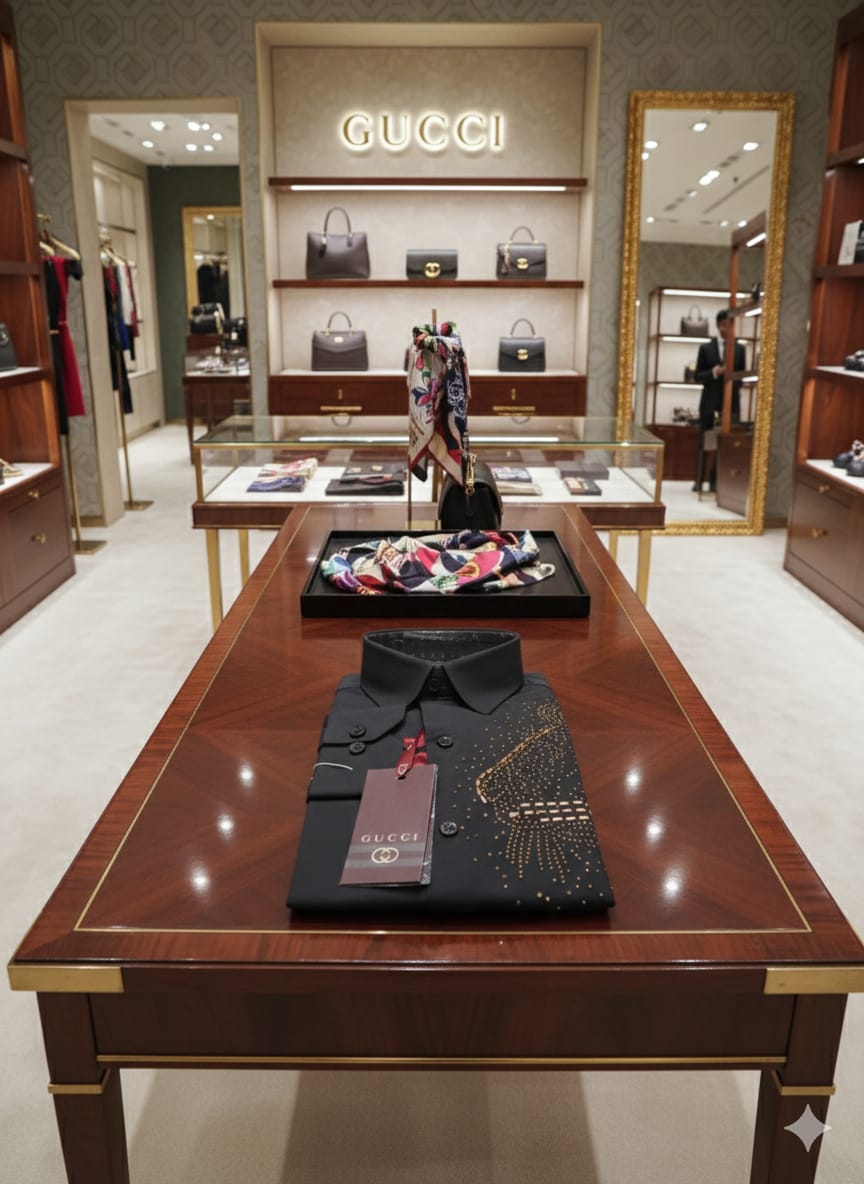 Premium Gucci grey designer shirt with imported Japanese fabric and Swarovski detailing

