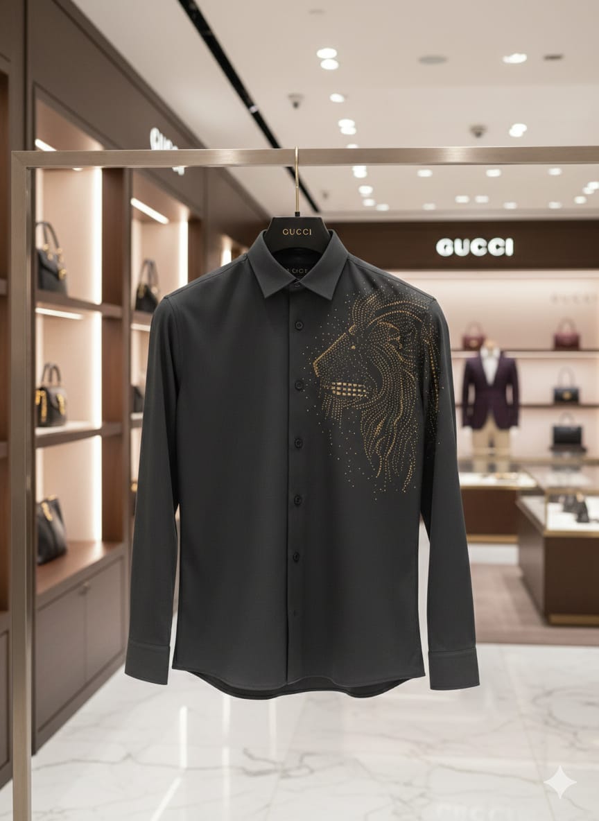 Gucci grey luxury regular fit shirt for party wear, office wear, and business casual styling
