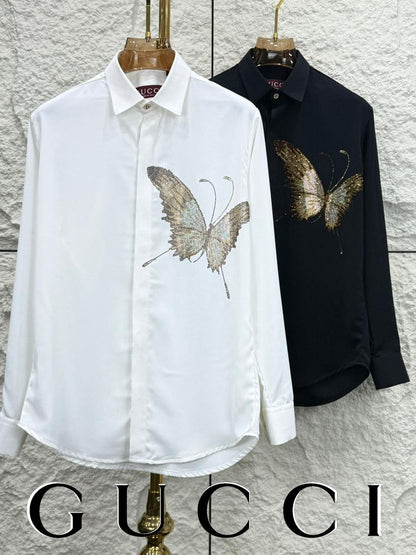 Gucci premium Japanese fabric regular fit shirts in white and navy with imported stone work

