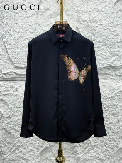 Gucci men's navy premium Japanese fabric regular fit shirt with imported stone work
