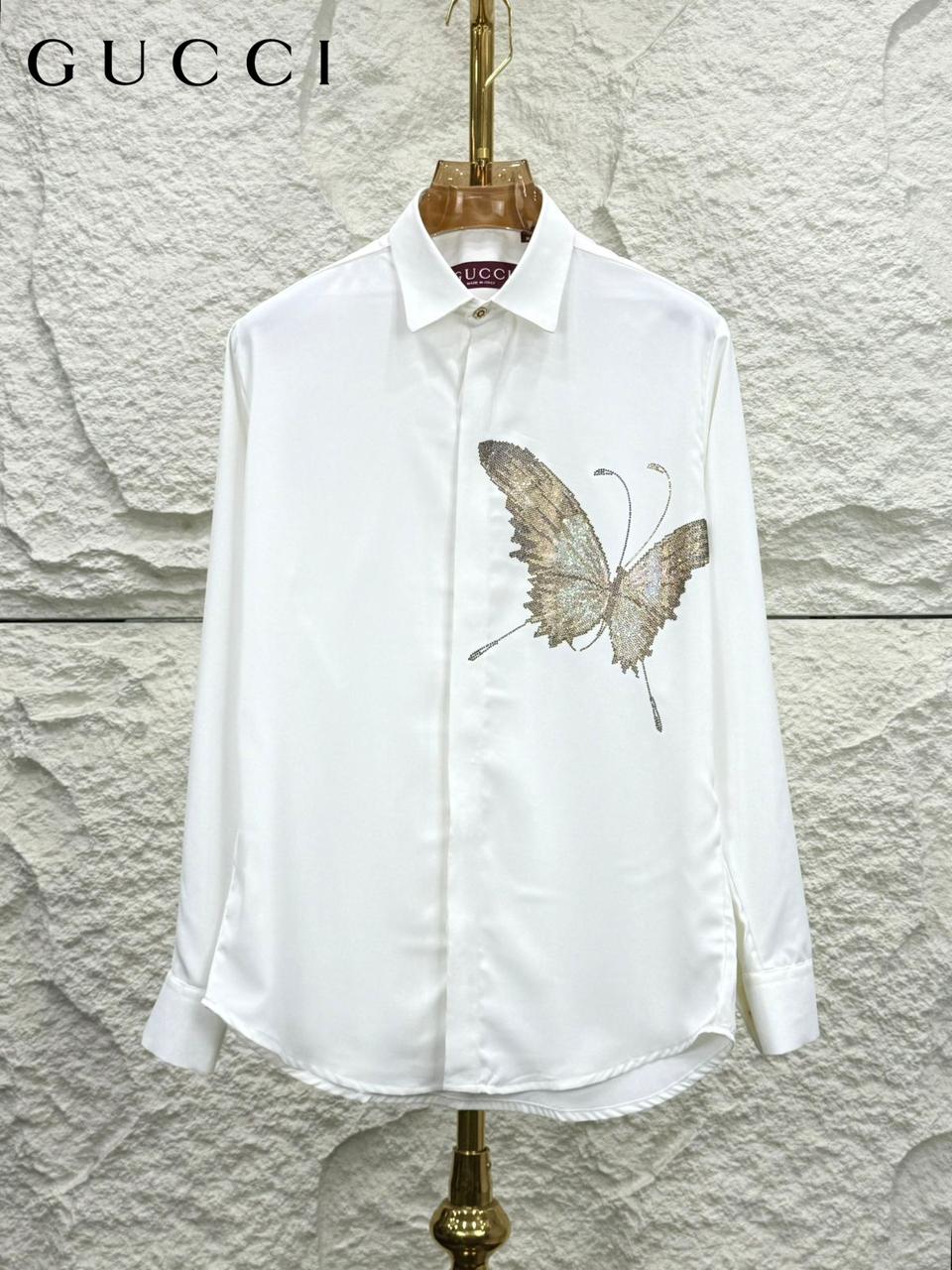 Gucci men's white premium Japanese fabric regular fit shirt with imported stone work
