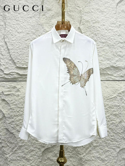 Gucci men's white premium Japanese fabric regular fit shirt with imported stone work

