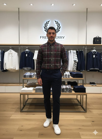 Premium Fred Perry wine full sleeve cotton twill shirt for men
