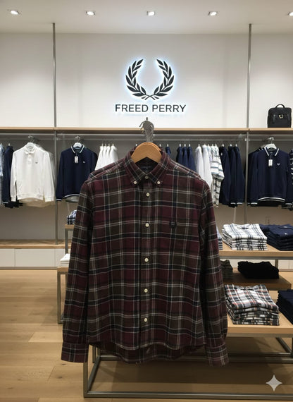 Fred Perry wine designer cotton twill shirt for office and casual wear
