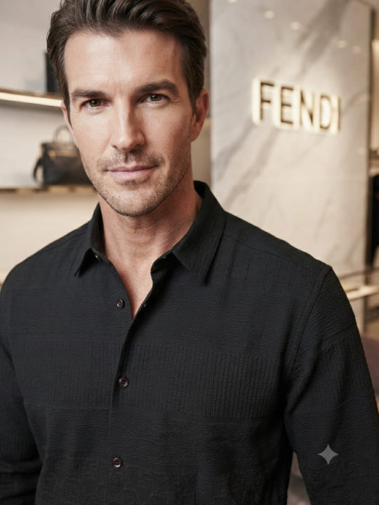 Fendi men's black premium cotton twill regular fit shirt
