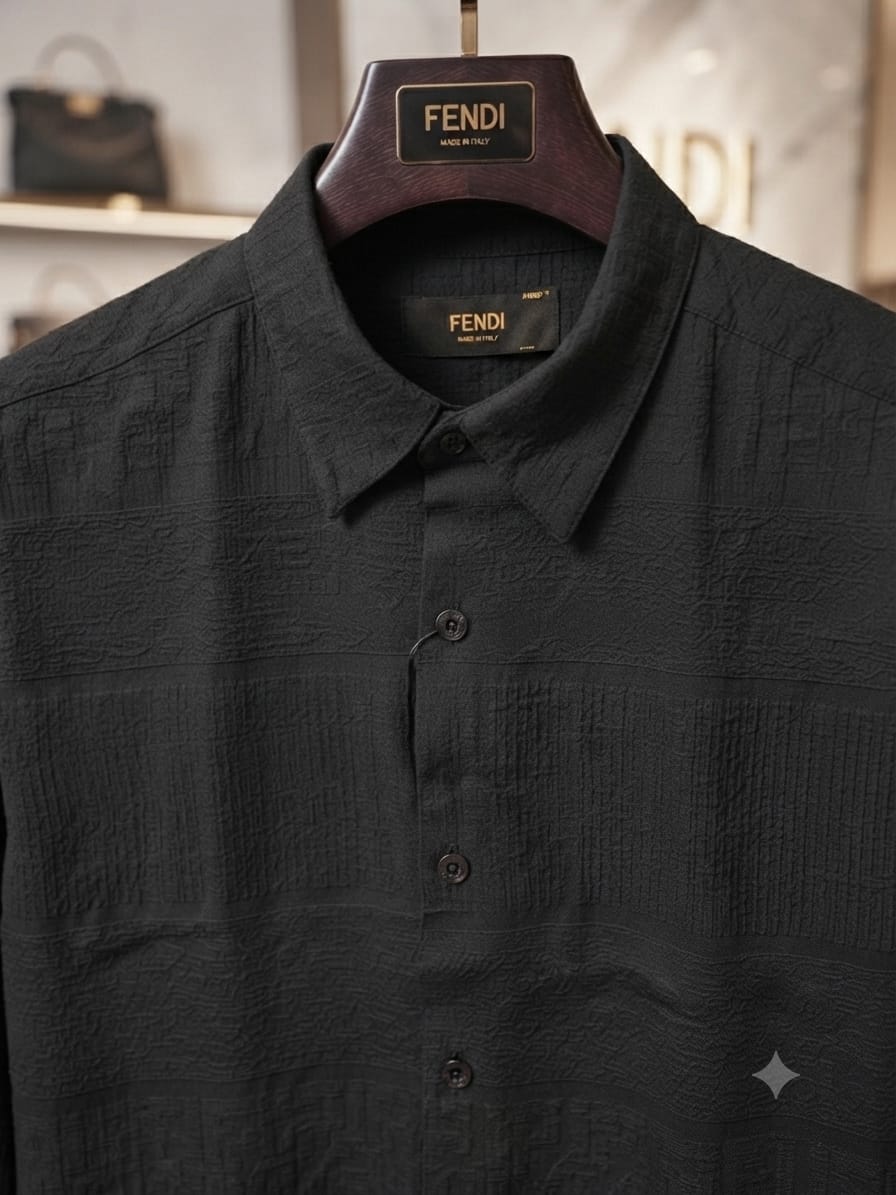 Luxury Fendi black regular fit cotton twill shirt with premium finishing and original accessories
