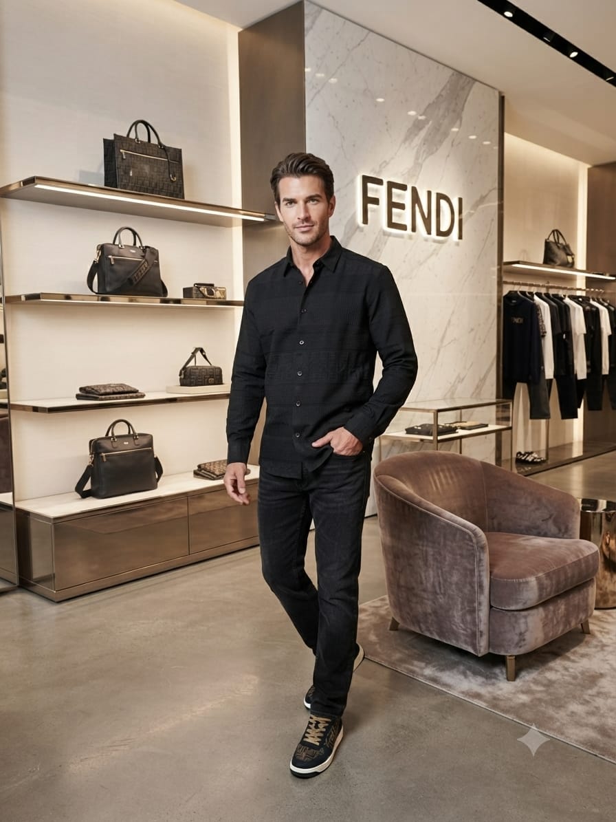 Premium Fendi black full sleeve cotton twill shirt for men
