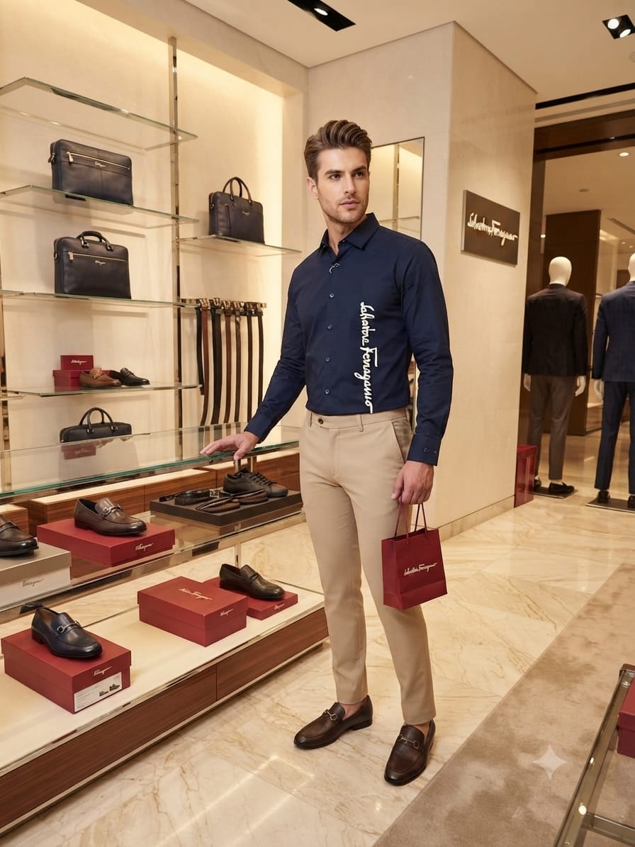 Luxury Salvatore Ferragamo navy Crush cotton shirt with premium finishing
