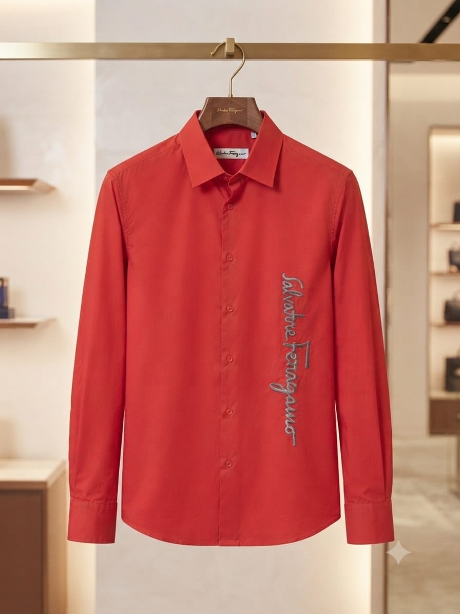 Salvatore Ferragamo men's red premium Crush cotton regular fit shirt
