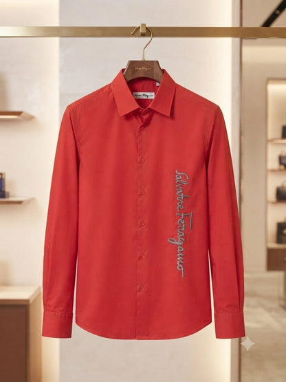 Salvatore Ferragamo men's red premium Crush cotton regular fit shirt

