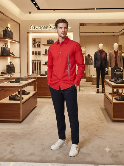 Salvatore Ferragamo red designer regular fit shirt for casual and premium fashion
