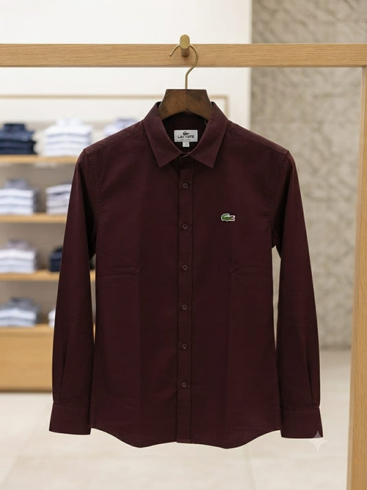 Lacoste wine designer cotton twill shirt for office wear and business casual styling
