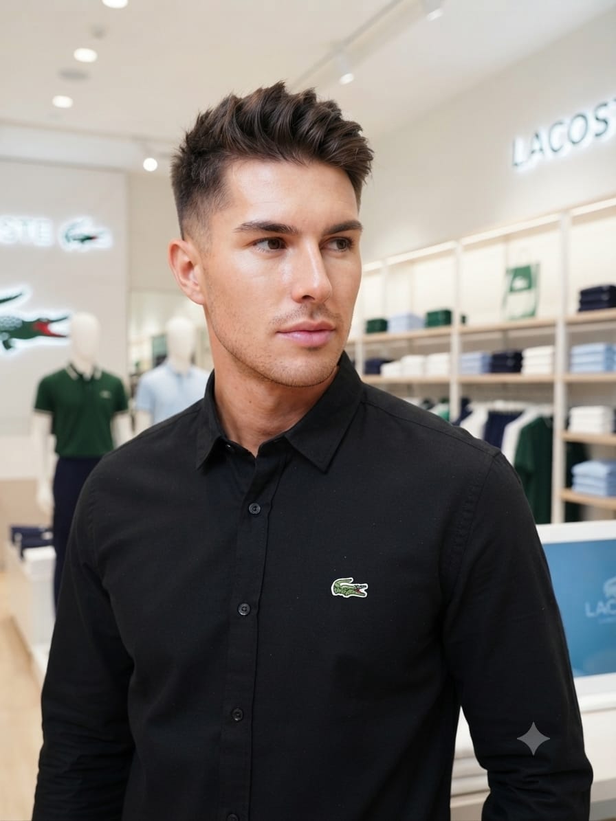 Premium Lacoste black full sleeve cotton twill shirt for men
