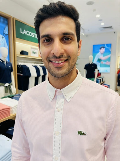 Luxury Lacoste pink regular fit cotton shirt with premium finishing