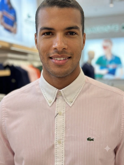 Lacoste men's pink Oxford 2-ply cotton regular fit shirt
