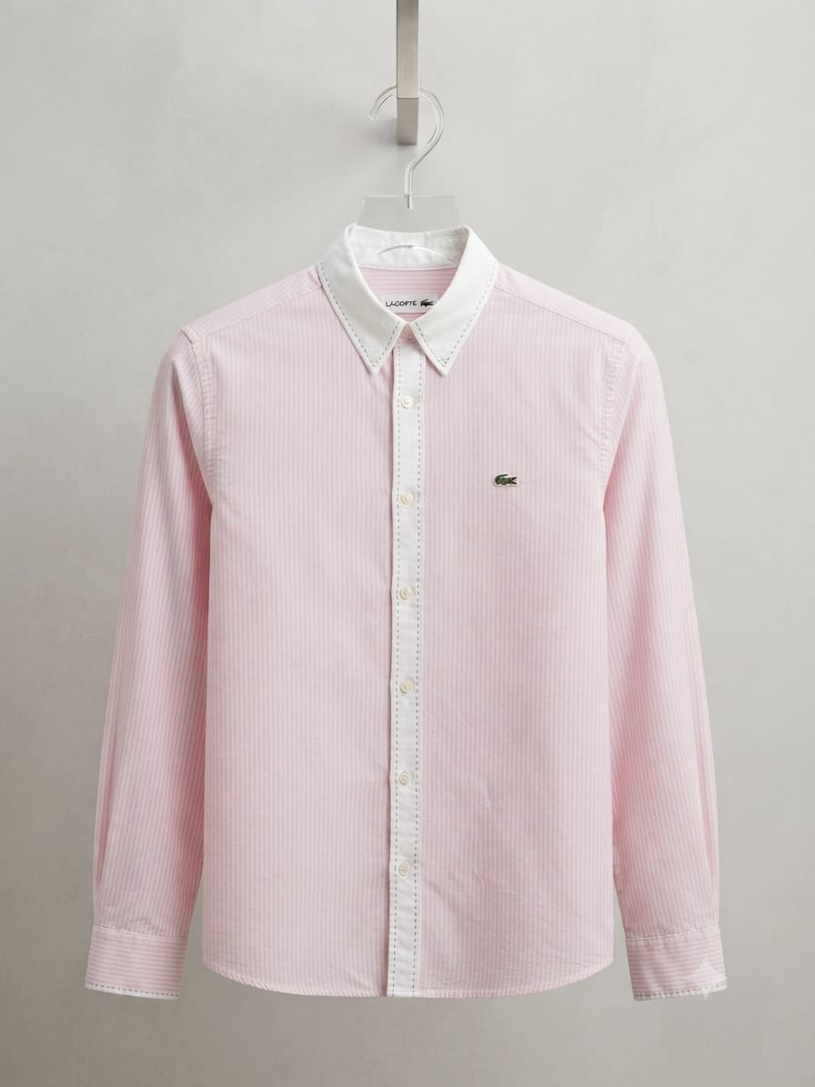 Lacoste pink designer Oxford cotton shirt for office and business casual wear
