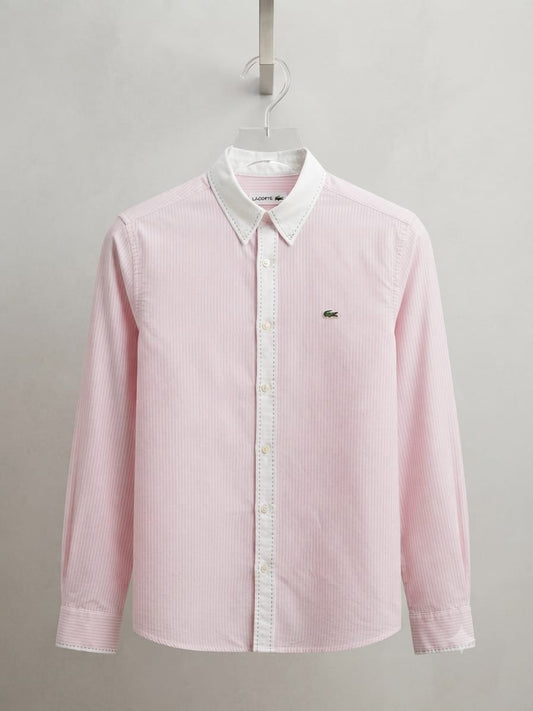 Lacoste pink designer Oxford cotton shirt for office and business casual wear
