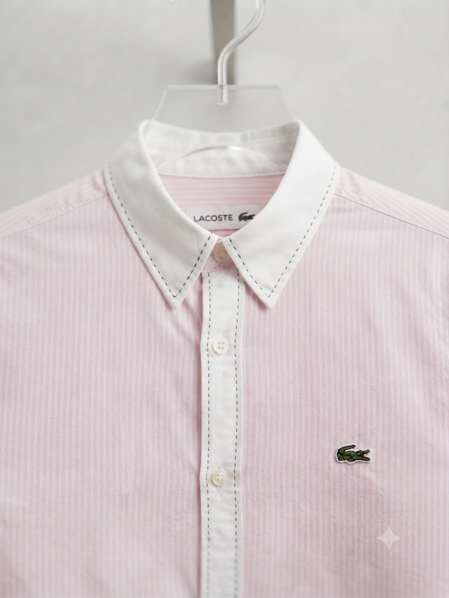 Premium Lacoste pink full sleeve cotton shirt for men
