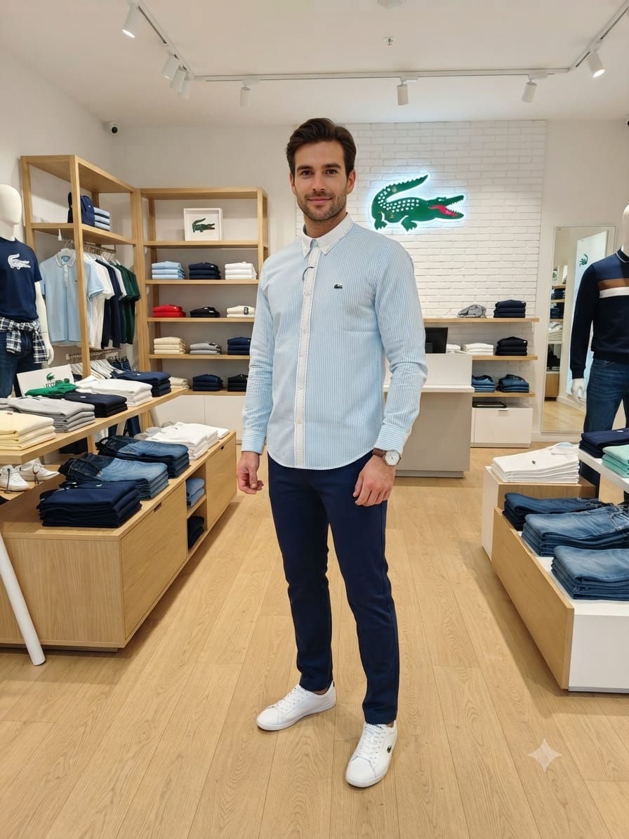 Luxury Lacoste grey regular fit cotton shirt with premium finishing