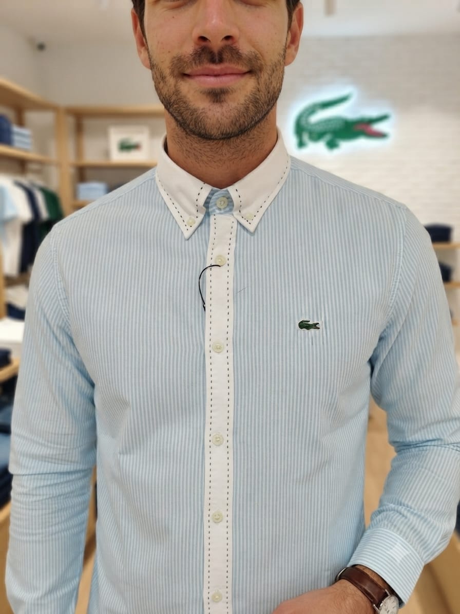 Premium Lacoste sky blue full sleeve cotton shirt for men
