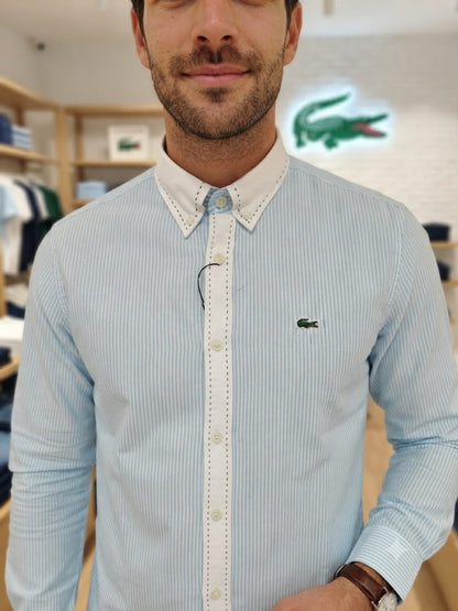 Premium Lacoste sky blue full sleeve cotton shirt for men
