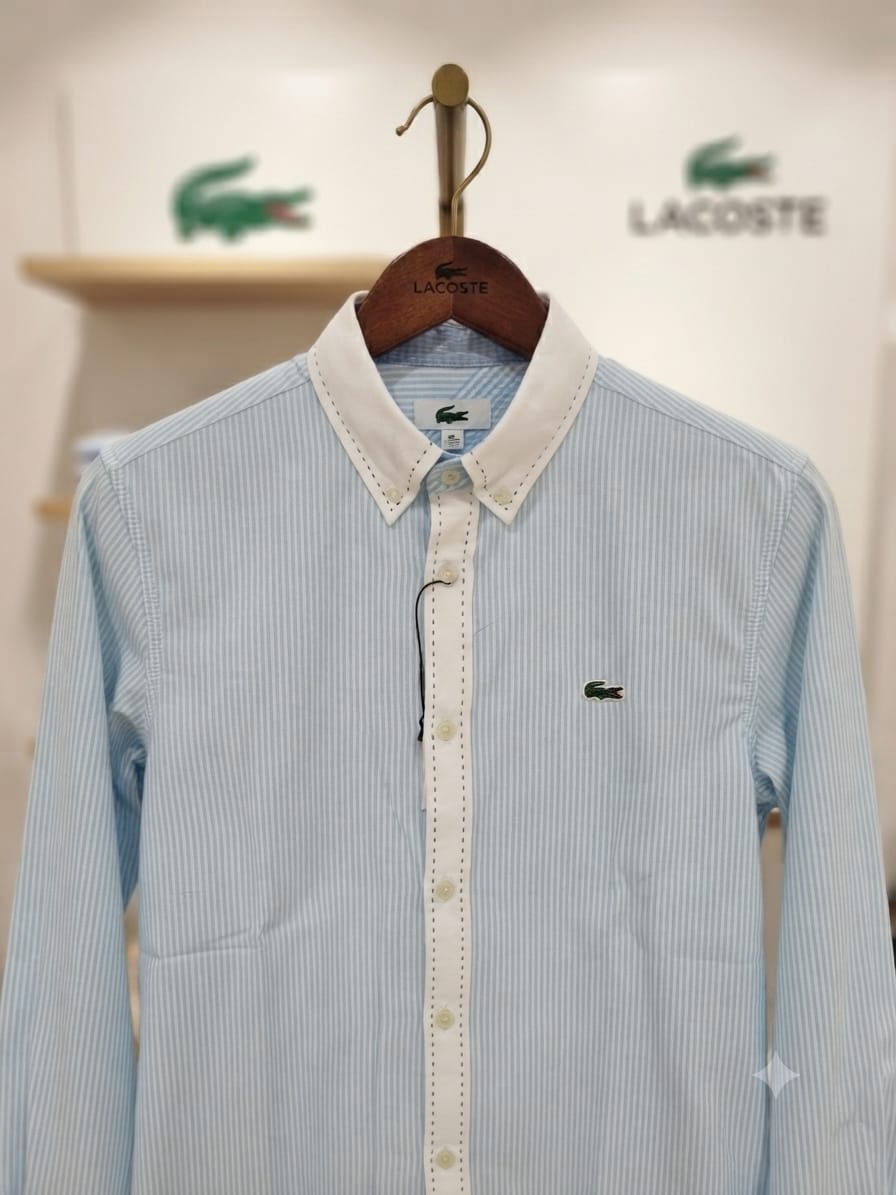 Premium Lacoste grey full sleeve cotton shirt for men
