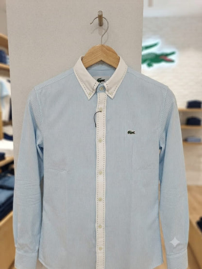 Lacoste men's sky blue Oxford 2-ply cotton regular fit shirt
