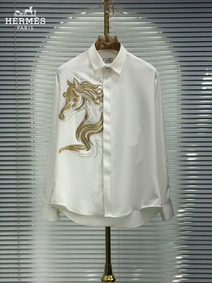Hermès men's white Japanese fabric regular fit shirt with Swarovski work
