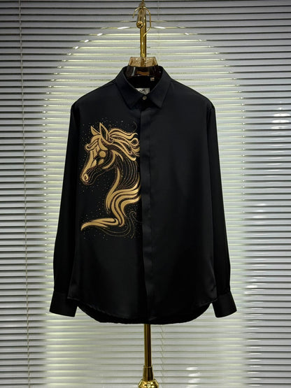 Hermès men's navy Japanese fabric regular fit shirt with Swarovski work
