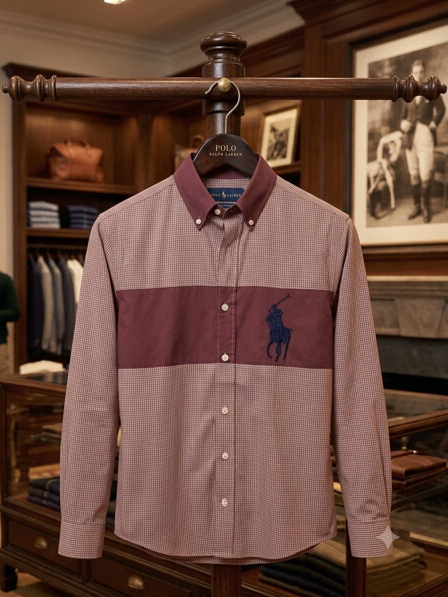 Ralph Lauren men's magenta pink premium cotton twill regular fit shirt with embroidered logo
