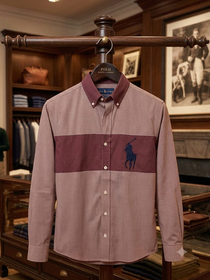 Ralph Lauren men's magenta pink premium cotton twill regular fit shirt with embroidered logo
