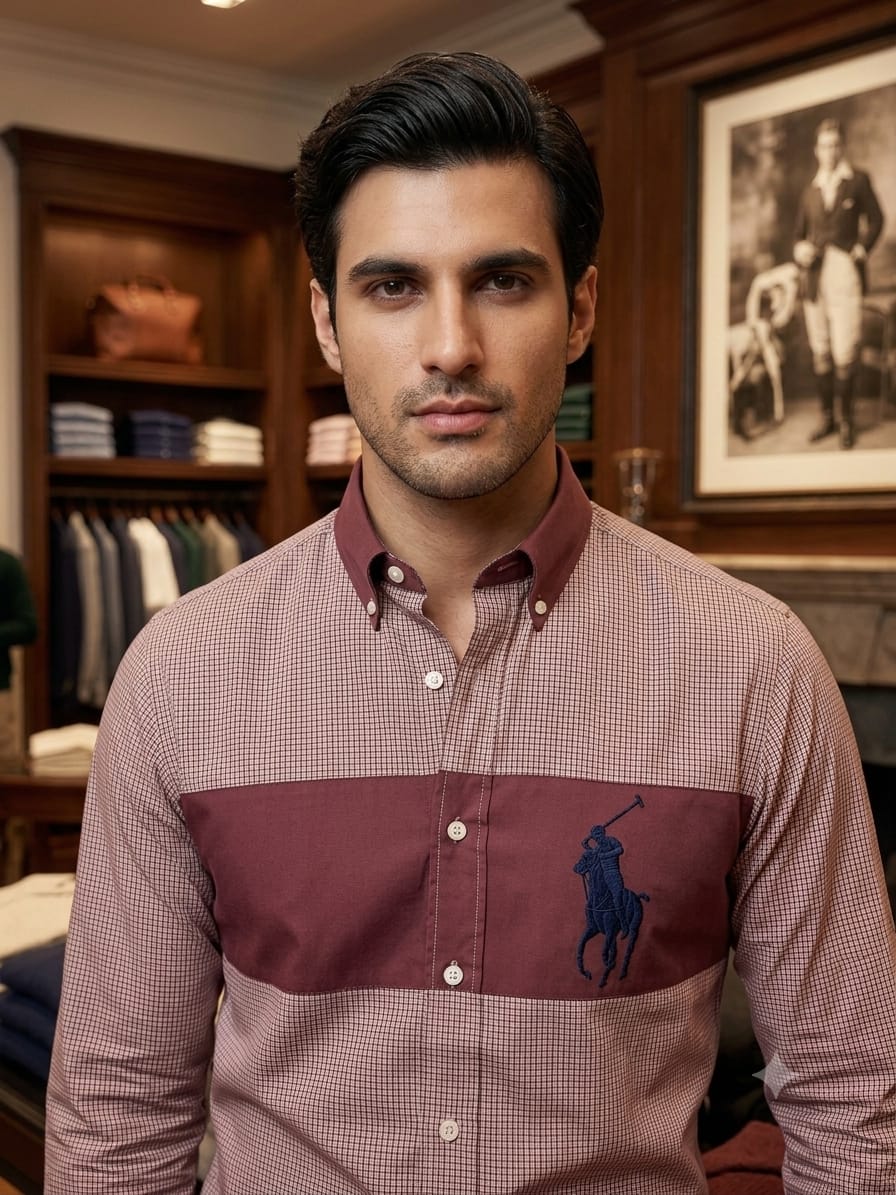 Premium Ralph Lauren magenta pink full sleeve cotton twill shirt for men
