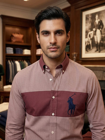 Premium Ralph Lauren magenta pink full sleeve cotton twill shirt for men
